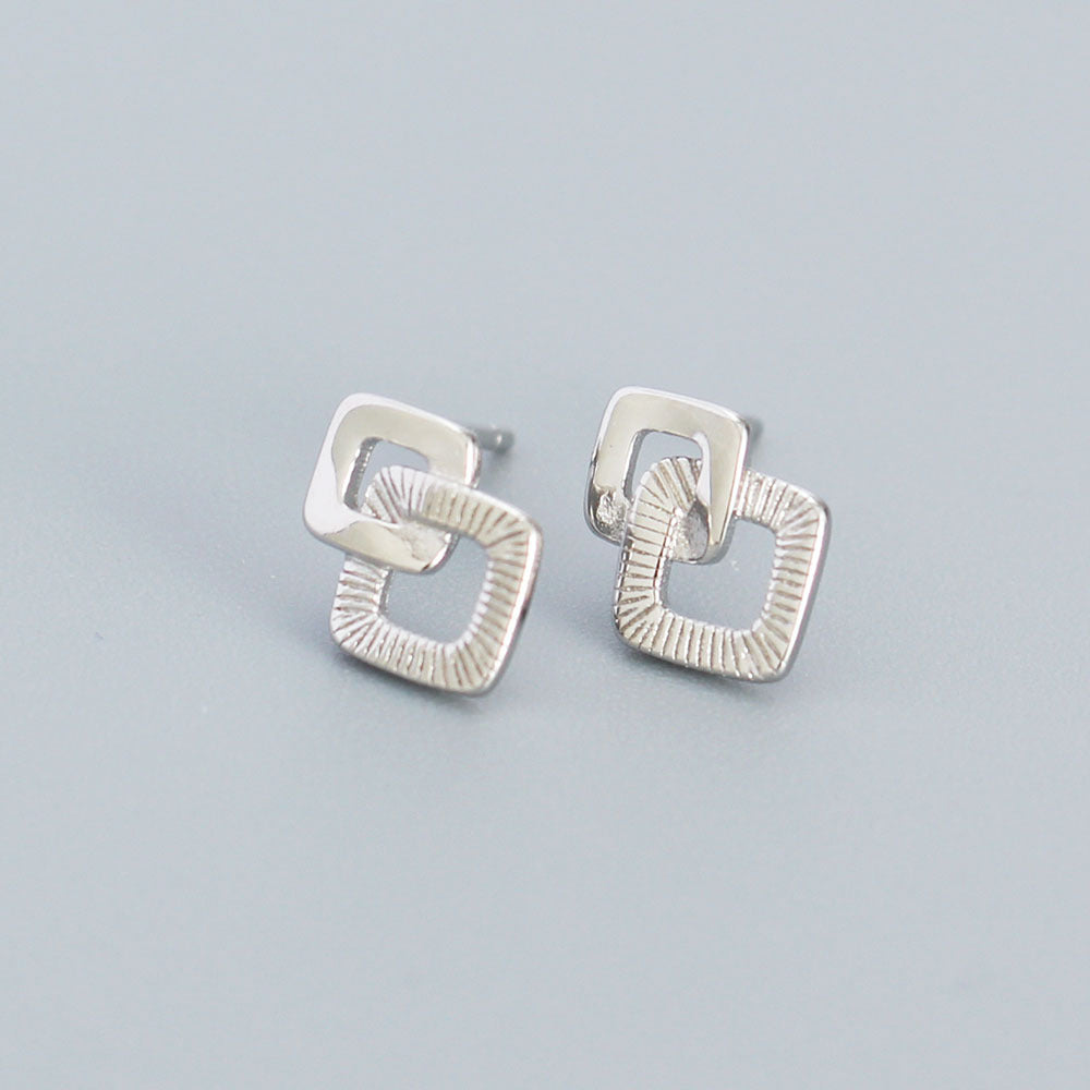 Minimalist Sweet 925 Sterling Silver Geometric Square Plated Earrings for Women