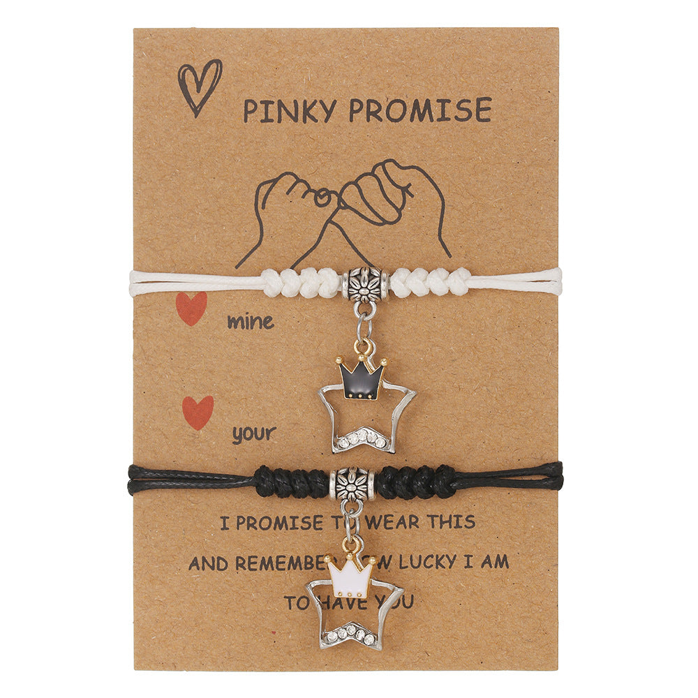 Ethnic Style Geometric Alloy Bracelet Set for Couples and Friends Handmade with Heart Cross and Crown Charms