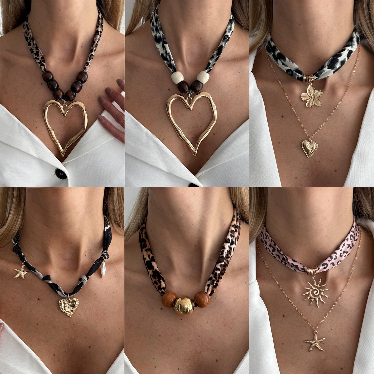 Vintage Leopard Print Heart Pendant Plated Alloy Necklace for Women