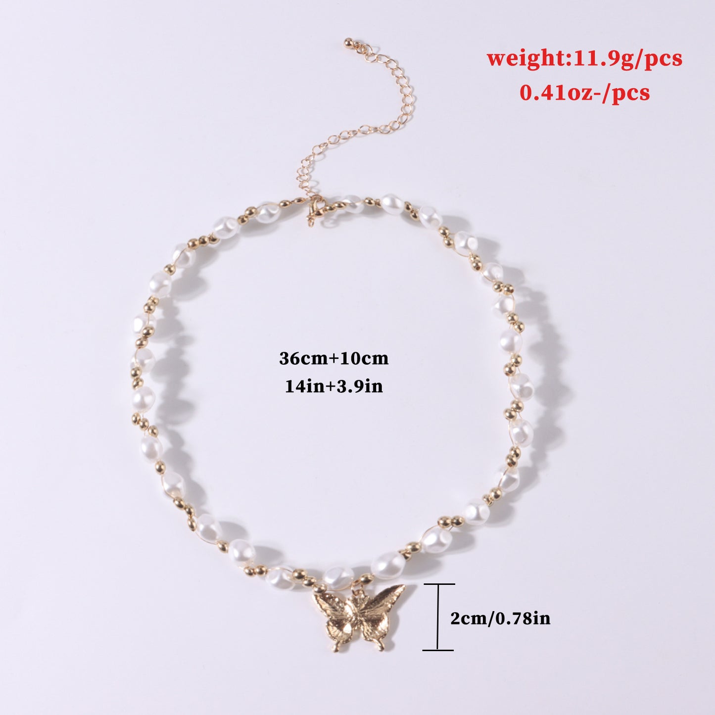Elegant Embossed 3D Butterfly Necklace for Women Short Pearl-Embellished Geometric Alloy Pendant with Plated Finish