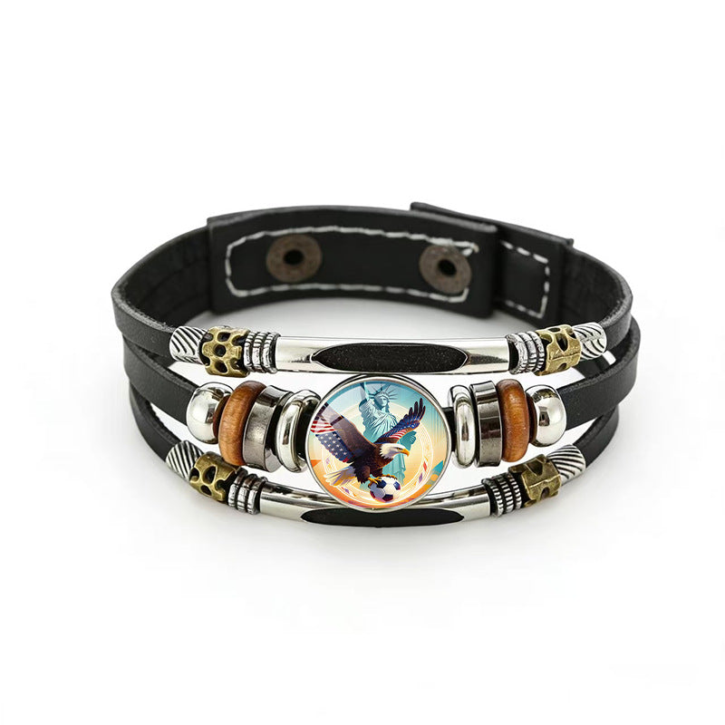 Bracciale Unisex Geometrico Rotondo in Pelle Placcato Multistrato di Tendenza