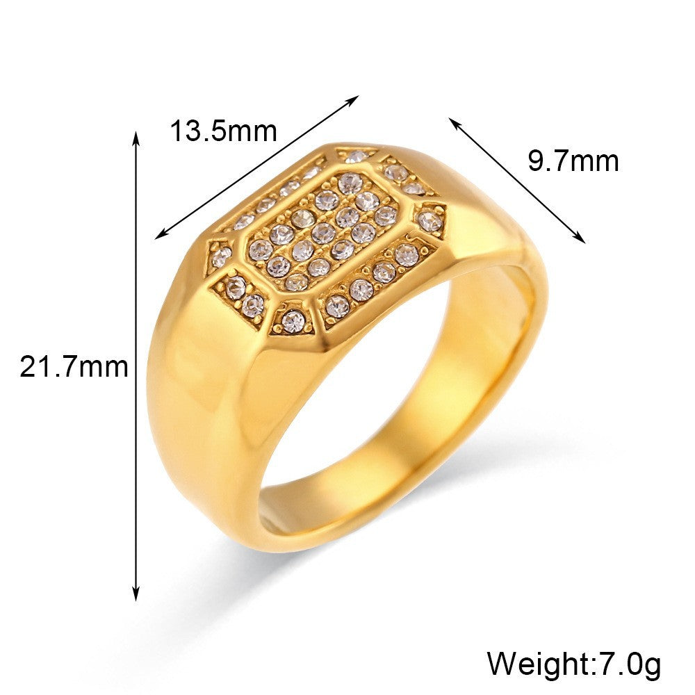 Anello minimalista geometrico in acciaio inossidabile con placcatura in oro 18 carati e zirconi micro-pavé da donna