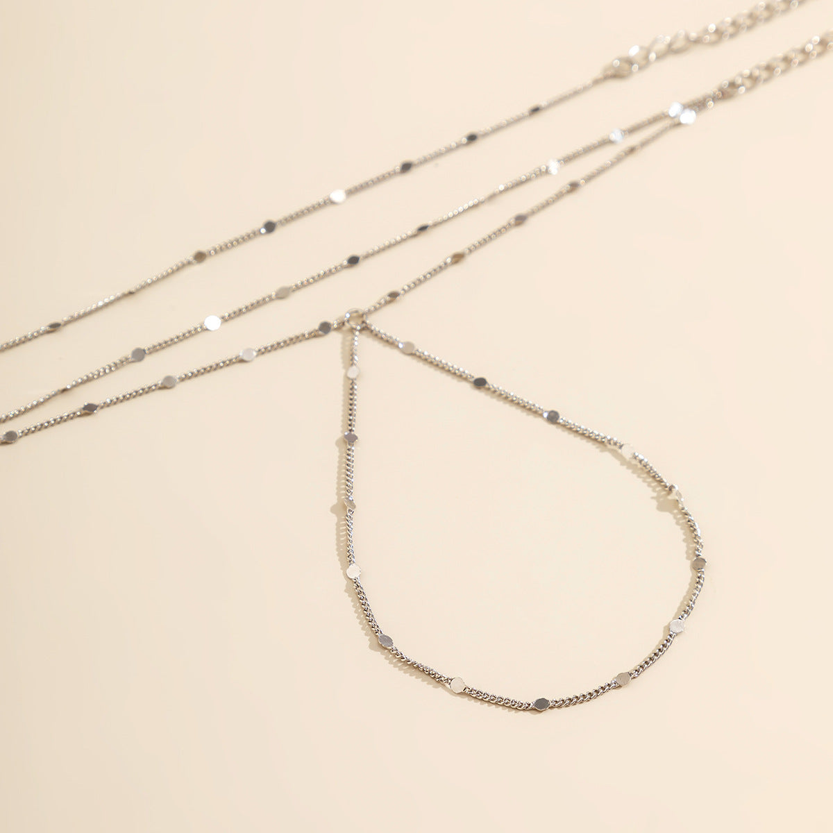 Juego de pulseras de dedo de cadena multicapa brillante chapadas en metal, geométricas y minimalistas para mujer