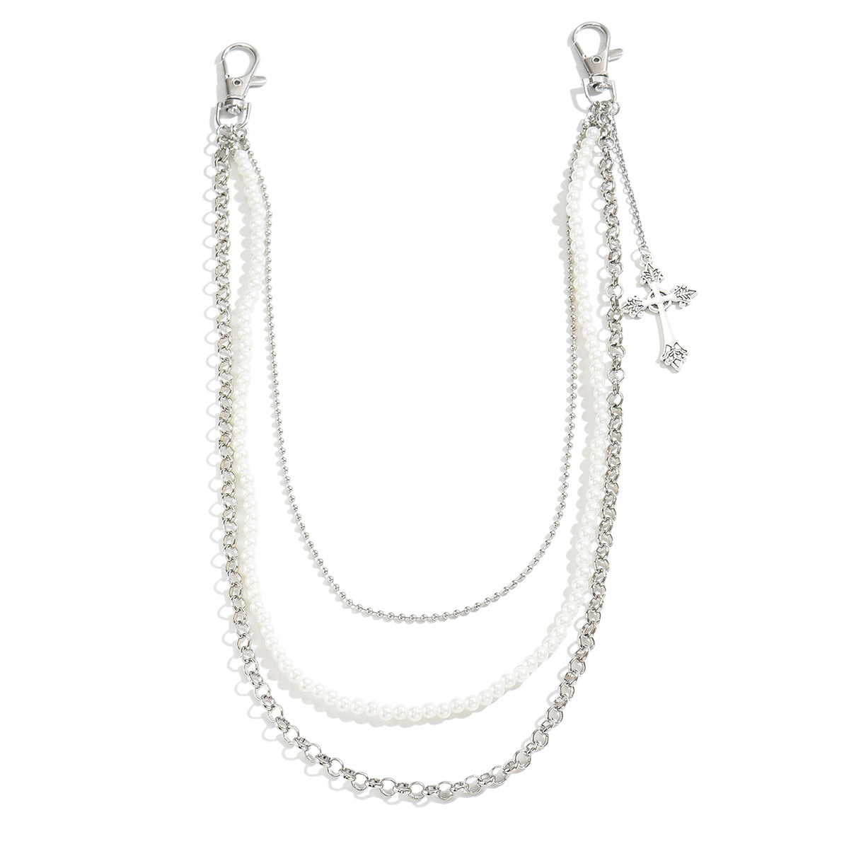 Hip-hop Punk Zinc Alloy Polished Cross Pearl Waist Chain