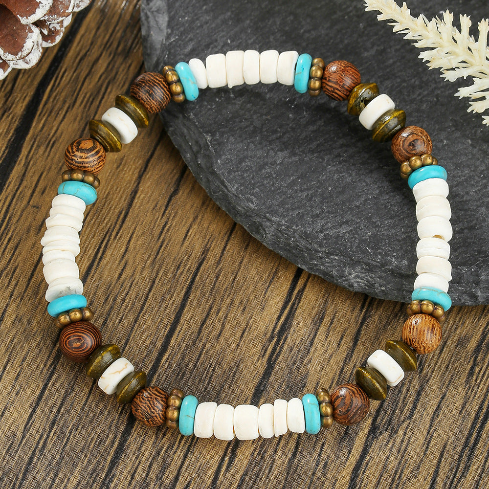 Vintage Casual Geometric Handmade Turquoise Hematite Bracelet for Men and Women