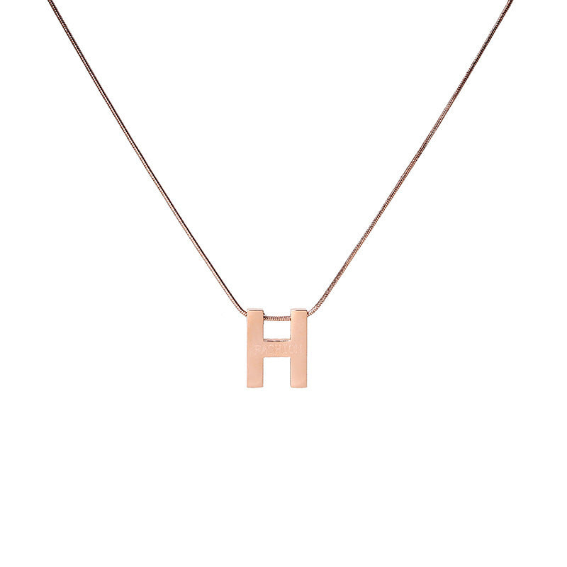 Minimalist Titanium Steel H-Shaped Pendant Necklace for Women with Plated Finish and Snake Chain