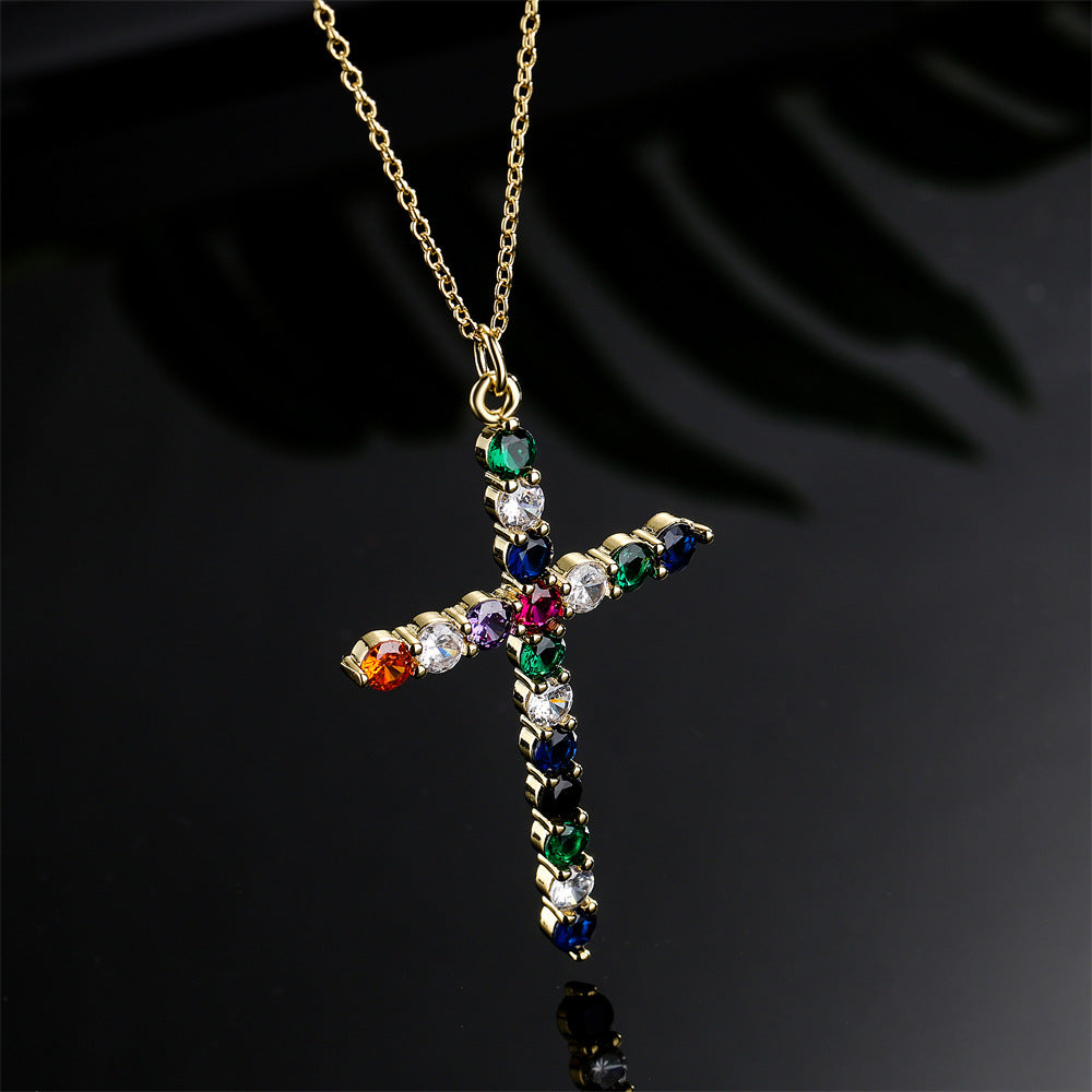 Hip-hop Geometric Brass Inlaid Cubic Zirconia Pendant Necklace