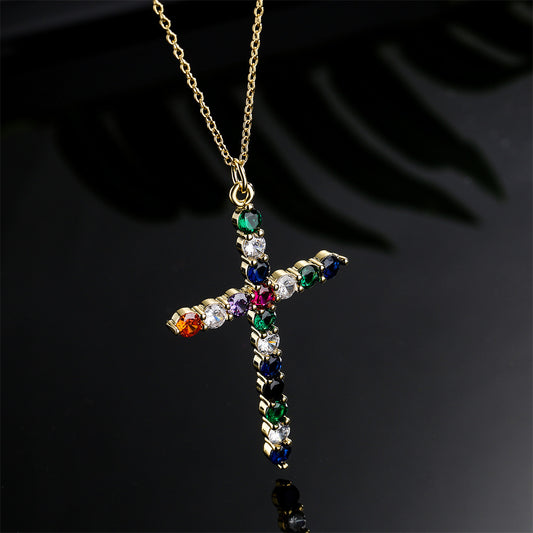 Hip-hop Geometric Brass Inlaid Cubic Zirconia Pendant Necklace