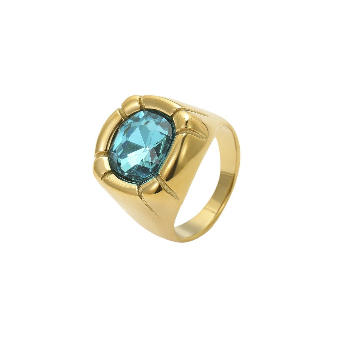 Anello da donna in acciaio al titanio con zirconia quadrata, stile vintage, finitura placcata e design geometrico