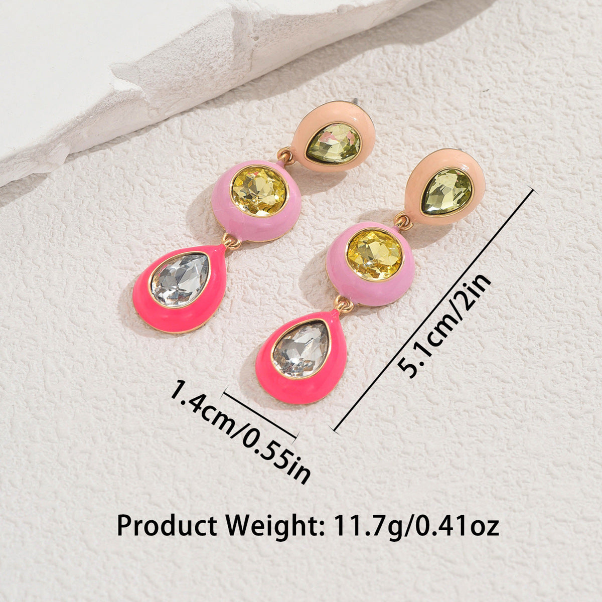 Pendientes de esmalte y diamantes de imitación de estilo geométrico para mujer, aretes hipoalergénicos de aleación de zinc con acabado pulido y colorido