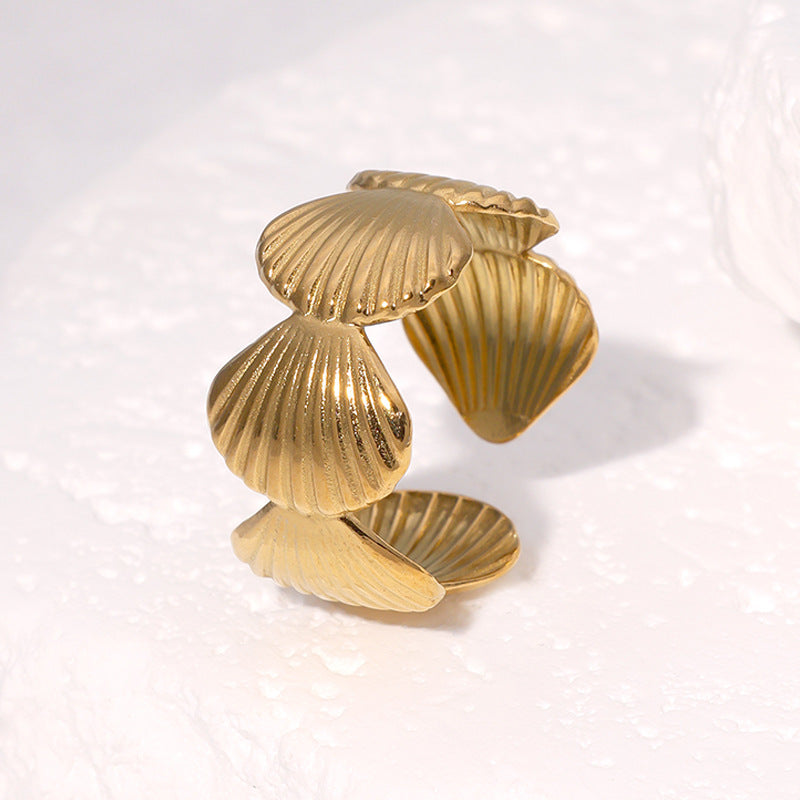 Anello Aperto a Conchiglia Geometrica Minimalista in Acciaio Inossidabile Placcato Oro 18K da Donna