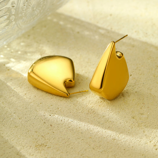 Pendientes Elegantes para Mujer de Acero Inoxidable Chapados en Oro, con Forma de Aleta Irregular, Geométricos y Vintage