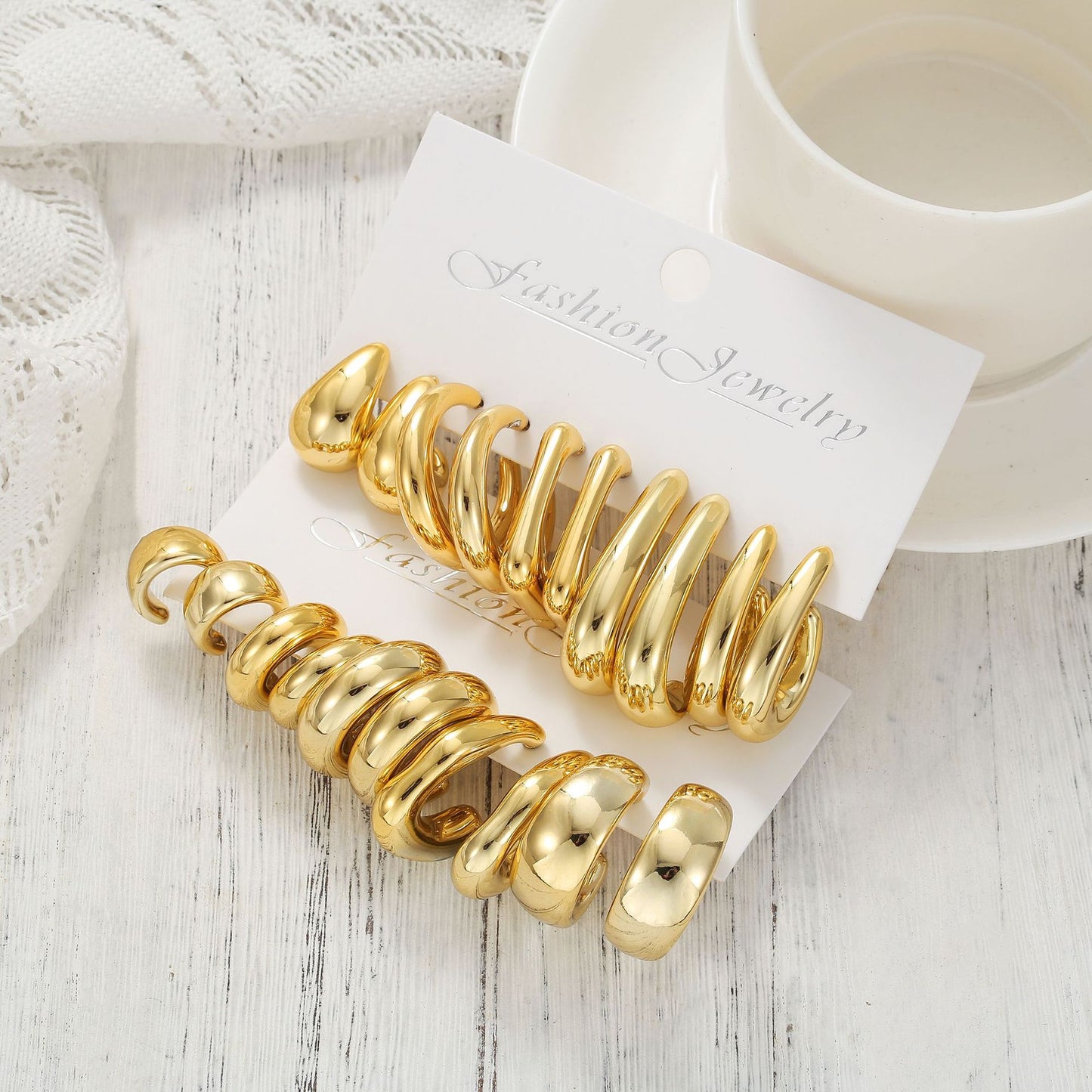 Elegant Business Geometric Round Resin Plated Earring Set for Women