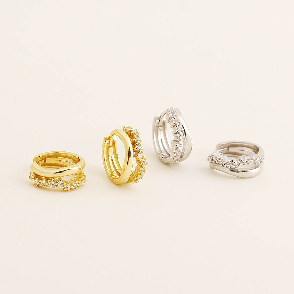 Pendientes de botón geométricos minimalistas de plata de ley 925 con incrustaciones de pedrería pavé para mujer