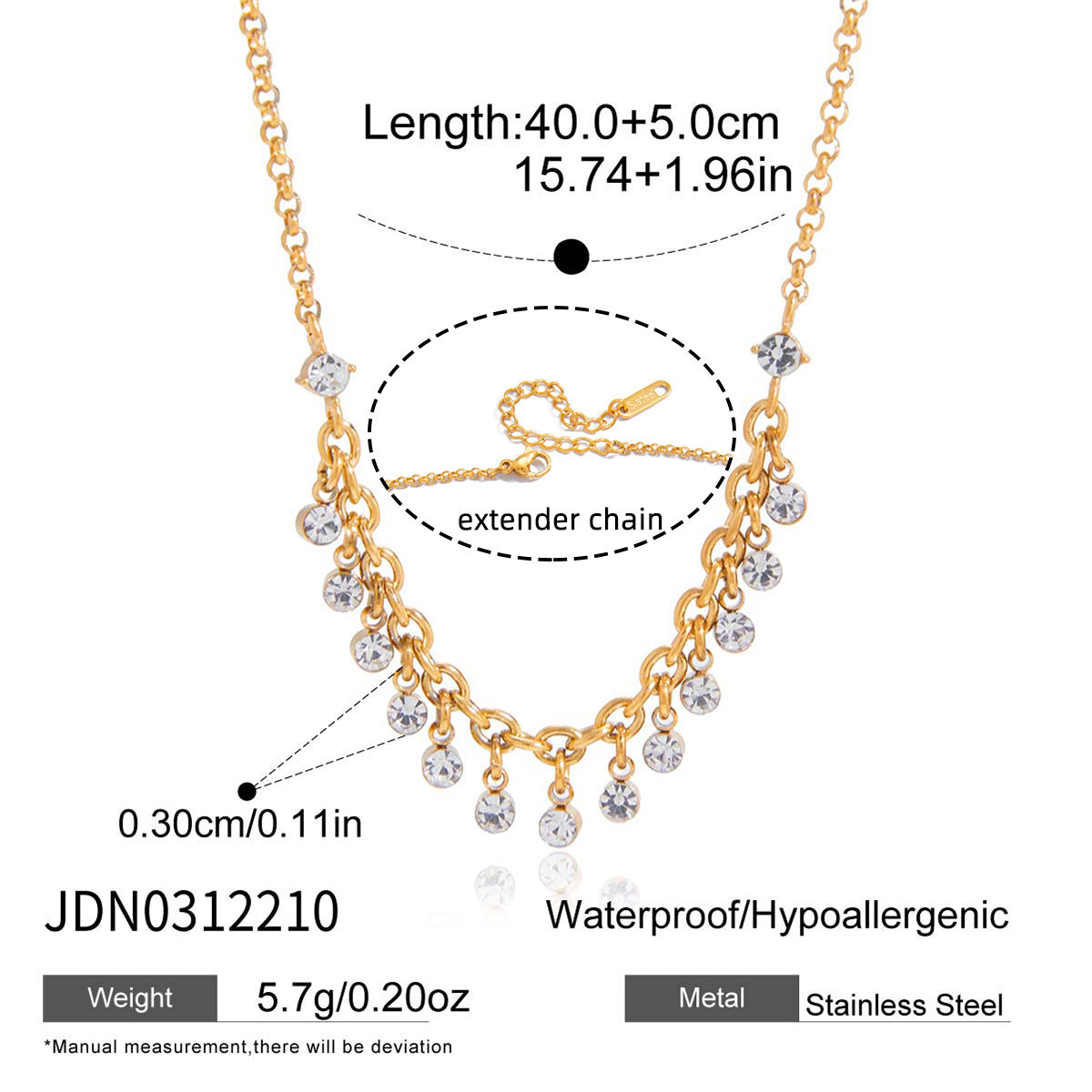 Minimalist 18K Gold Plated Geometric Stainless Steel Rhinestone Necklace for Women