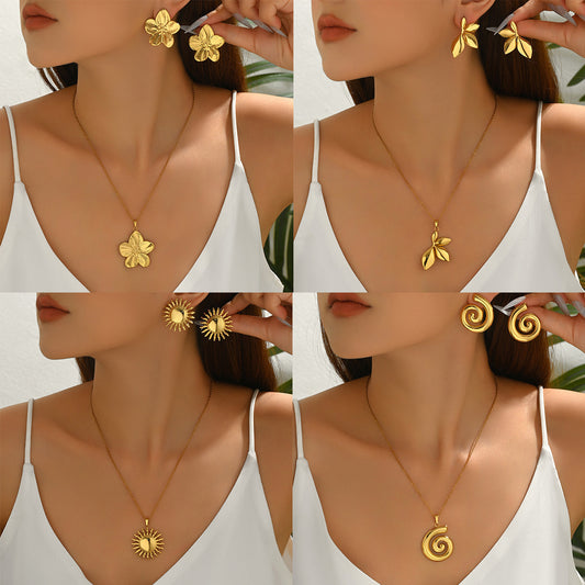 Geometric Style Long Pendant Necklace with Titanium Steel Drop and Electroplated Alloy Chain for Women