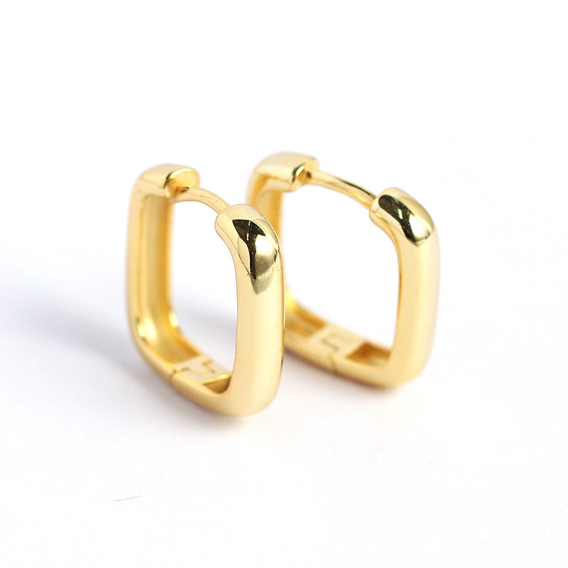 Minimalist 925 Sterling Silver Square Polished Hoop Earrings for Women