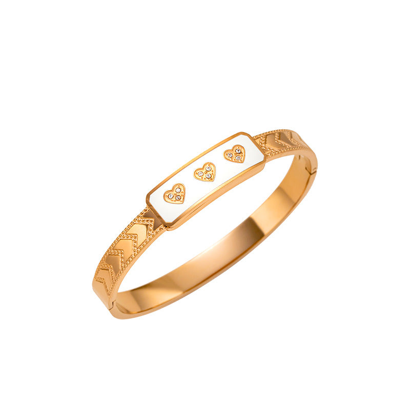 Bracciale minimalista in acciaio al titanio a forma di cuore con finitura smaltata e intarsio di strass, gioielli ipoallergenici in acciaio inossidabile lucidato