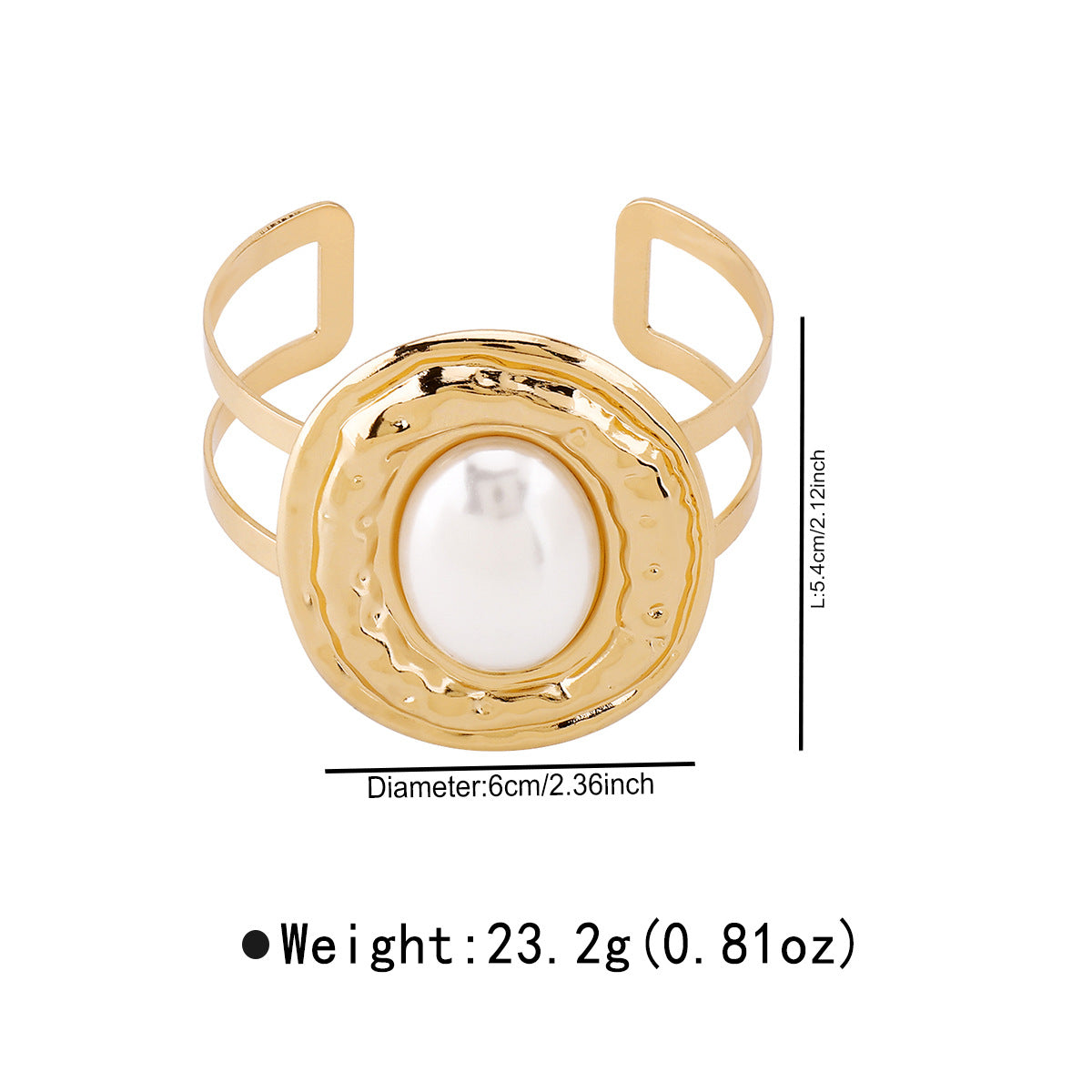Elegante Bracciale Rigido Aperto Geometrico da Donna con Base in Ferro e Intarsio di Perle Simulate