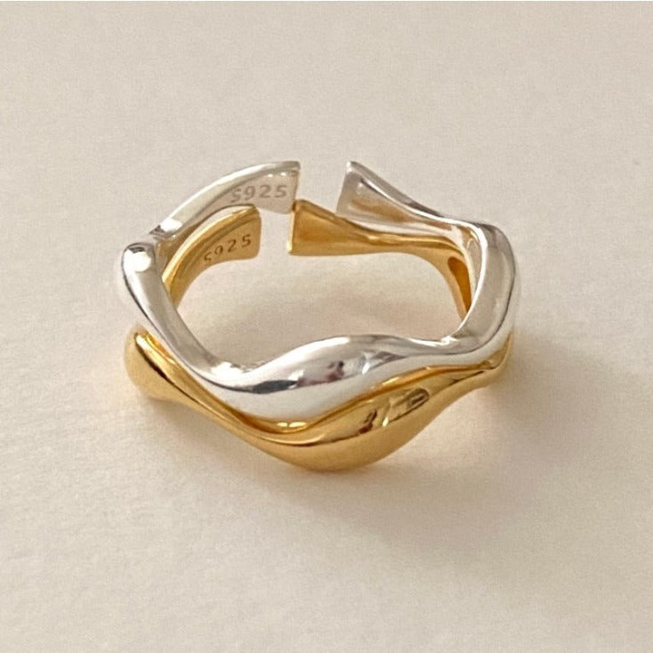 Minimalist Sweet 925 Sterling Silver Geometric Polka Dot Ring with Natural Curve