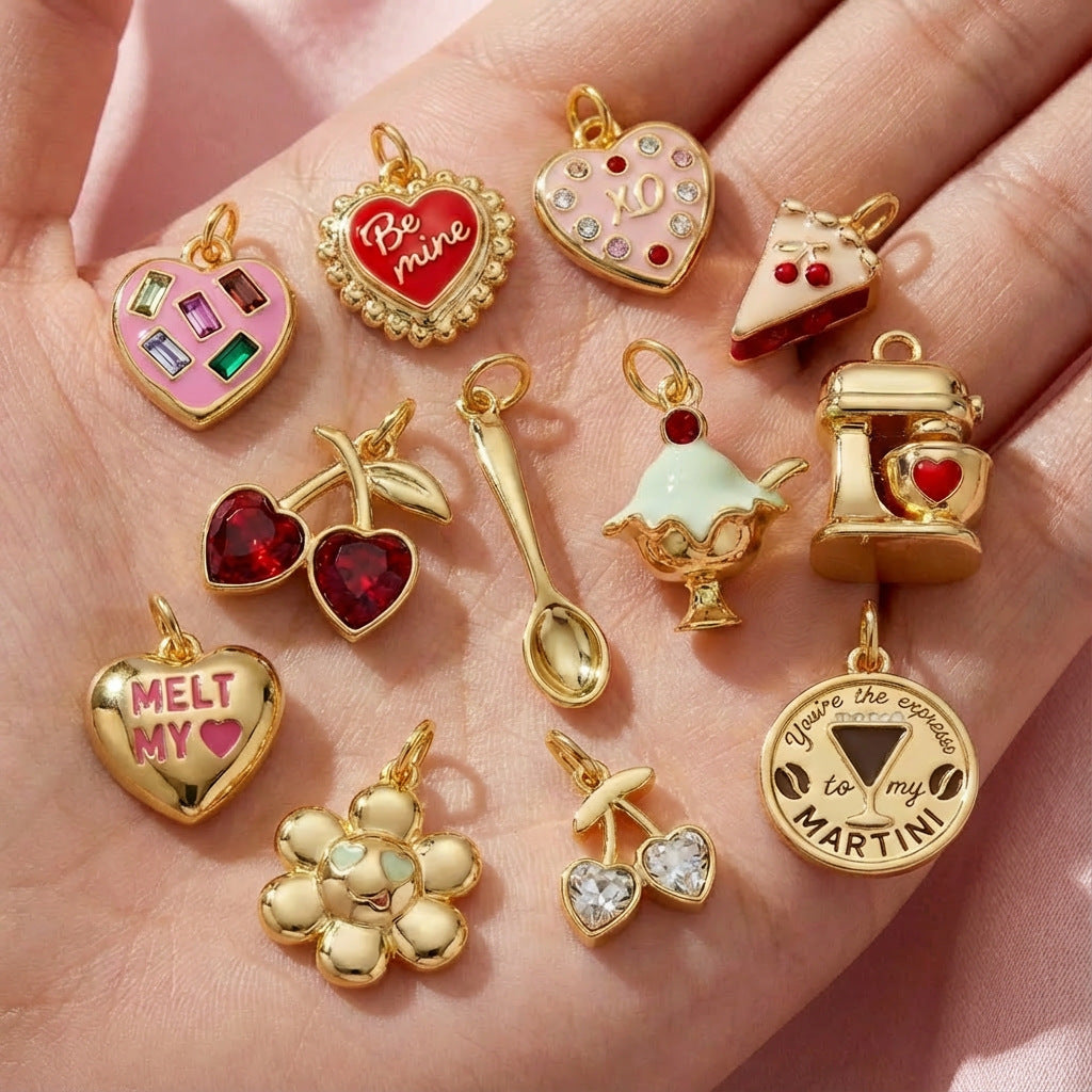 Vintage Heart Stainless Steel PVD Gold Plated Charm Bar
