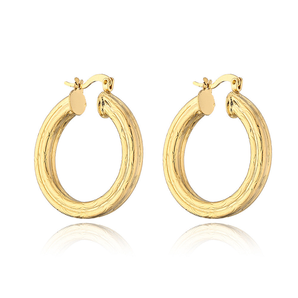 Aretes Redondos Geométricos en Cobre con Baño de Oro de 18K y Incrustación de Zircón para Mujer
