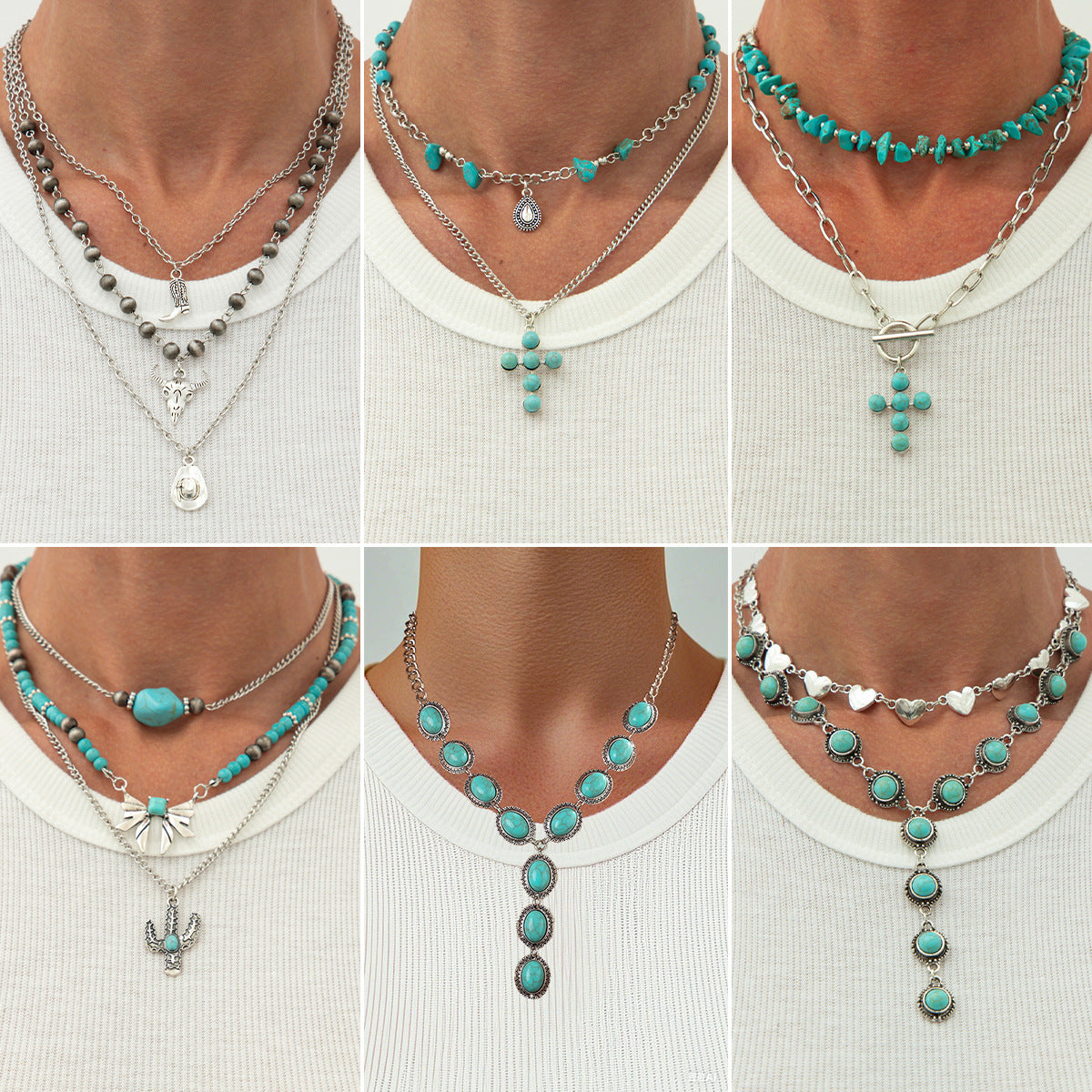 Vintage Bohemian Y-Shaped Tassel Necklace with Turquoise Heart Pendant in Alloy with Plated Finish