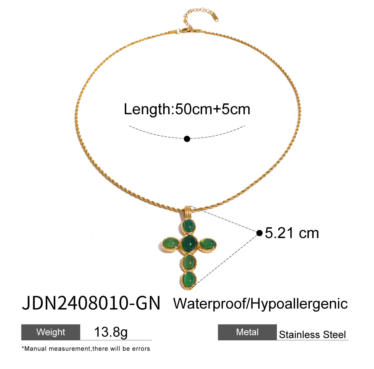 Collana da donna a catena con perline in zircone, in acciaio al titanio placcato oro 18 carati, con goccia d'acqua geometrica di lusso