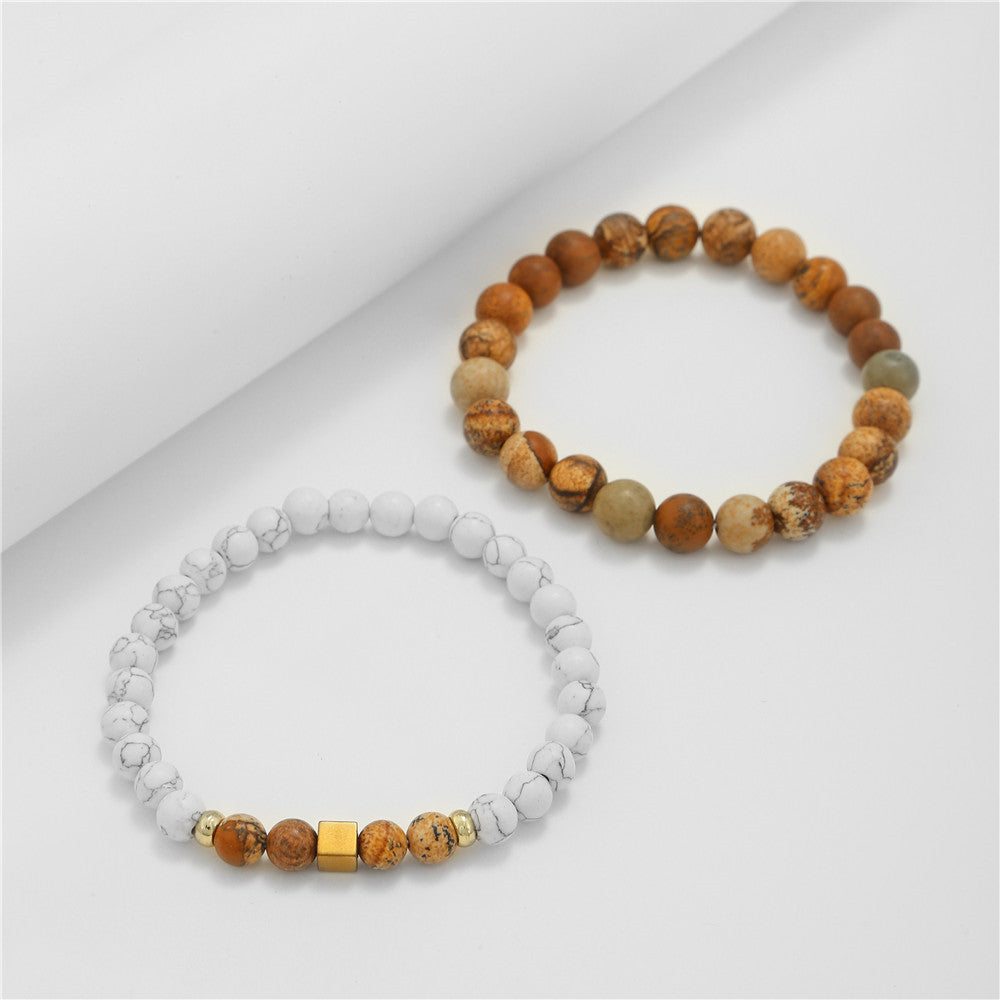 Handmade Geometric Round Synthetic Stone Beaded Bracelet Set for Unisex