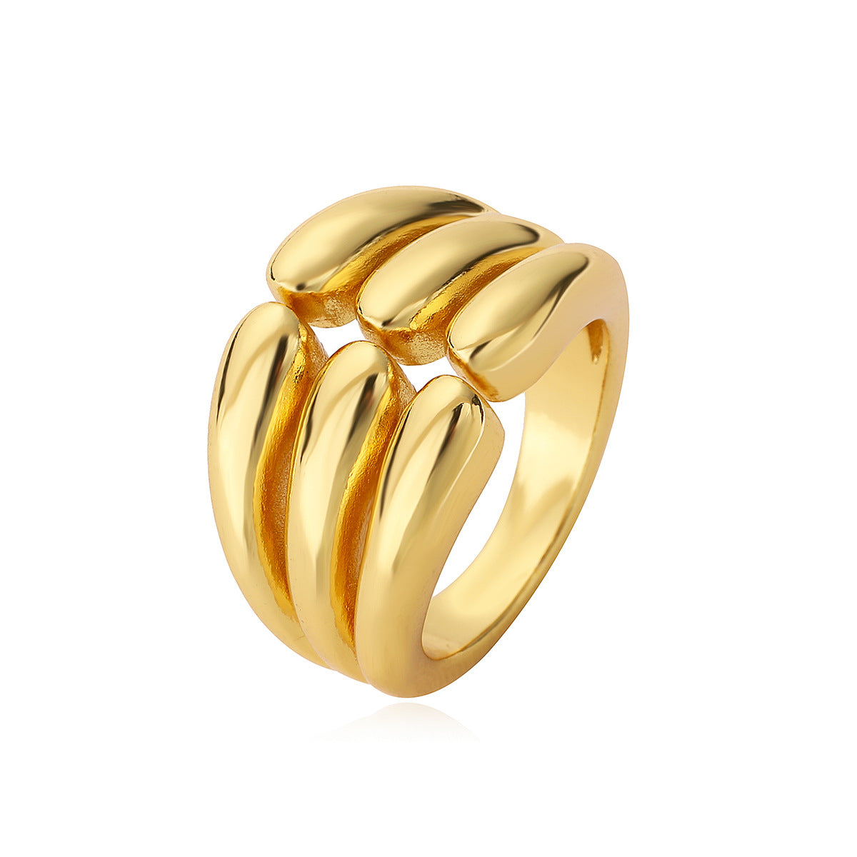 Minimalist Geometric Copper Ring with Gold Plating for Women, Irregular Open Band Fashion Accessory
