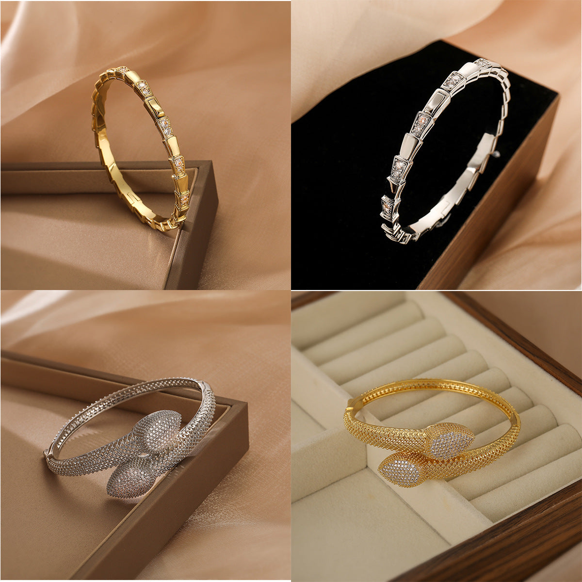 Bracciale Minimalista da Donna in Rame a Forma Irregolare con Placcatura Oro e Intarsio di Zirconi