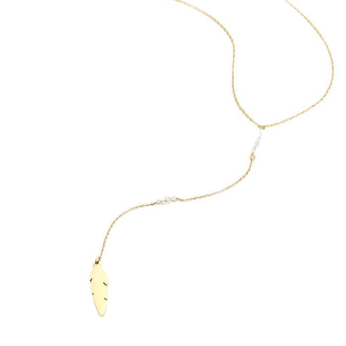 Collar con Colgante de Hoja Minimalista de Moda para Mujer, Cadena Larga de Acero Inoxidable para Suéter con Acabado Galvanizado