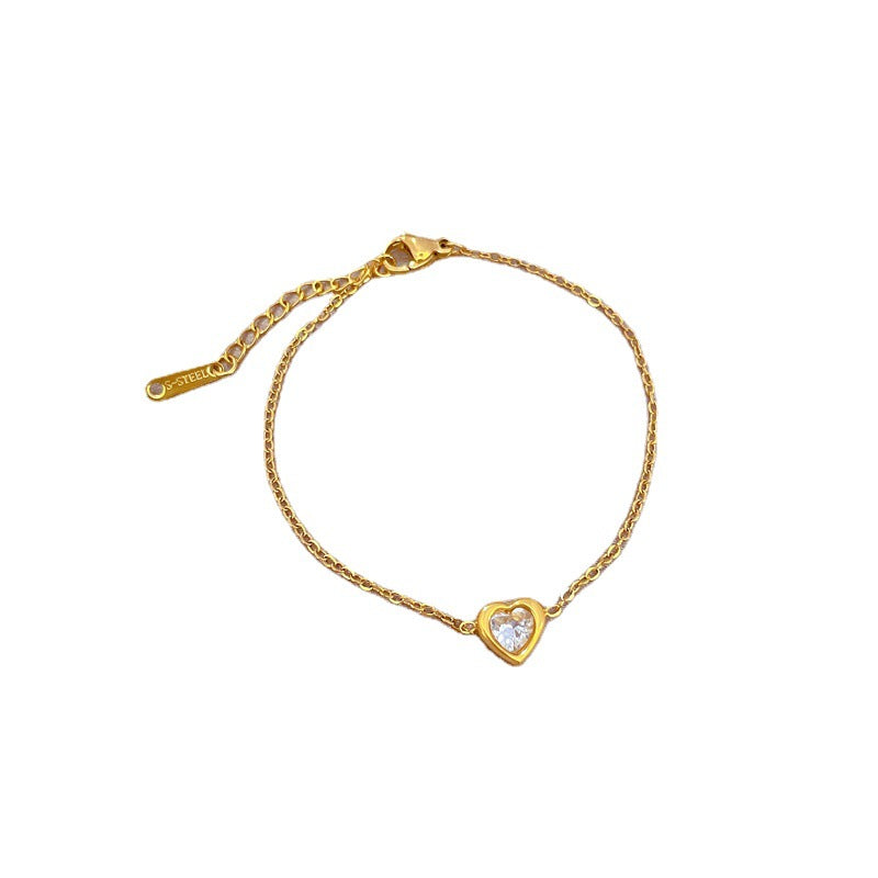 Cadena de mano ondulada de acero de titanio con corazón de diamantes de imitación bohemios vintage
