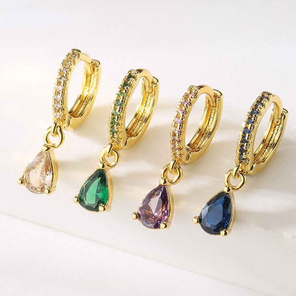 Orecchini minimalisti geometrici in rame con placcatura in oro 18K e dettagli in zircone da donna