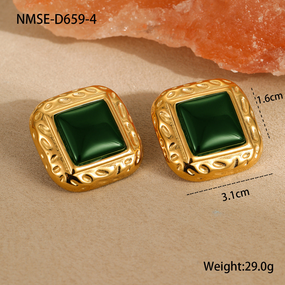 Pendientes cuadrados geométricos vintage de acero inoxidable con acabado chapado para mujer