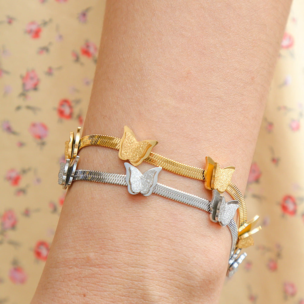 Cute Butterfly-Shaped Stainless Steel Plated Bracelet for Women with Insect-Inspired Design and Sweet Fresh Style