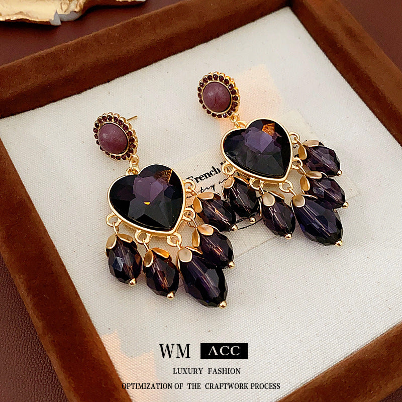Minimalist Vintage-Style Dripping Teardrop and Heart-Shaped Alloy Earrings with Rhinestone Inlay and Tassel Accents for Women