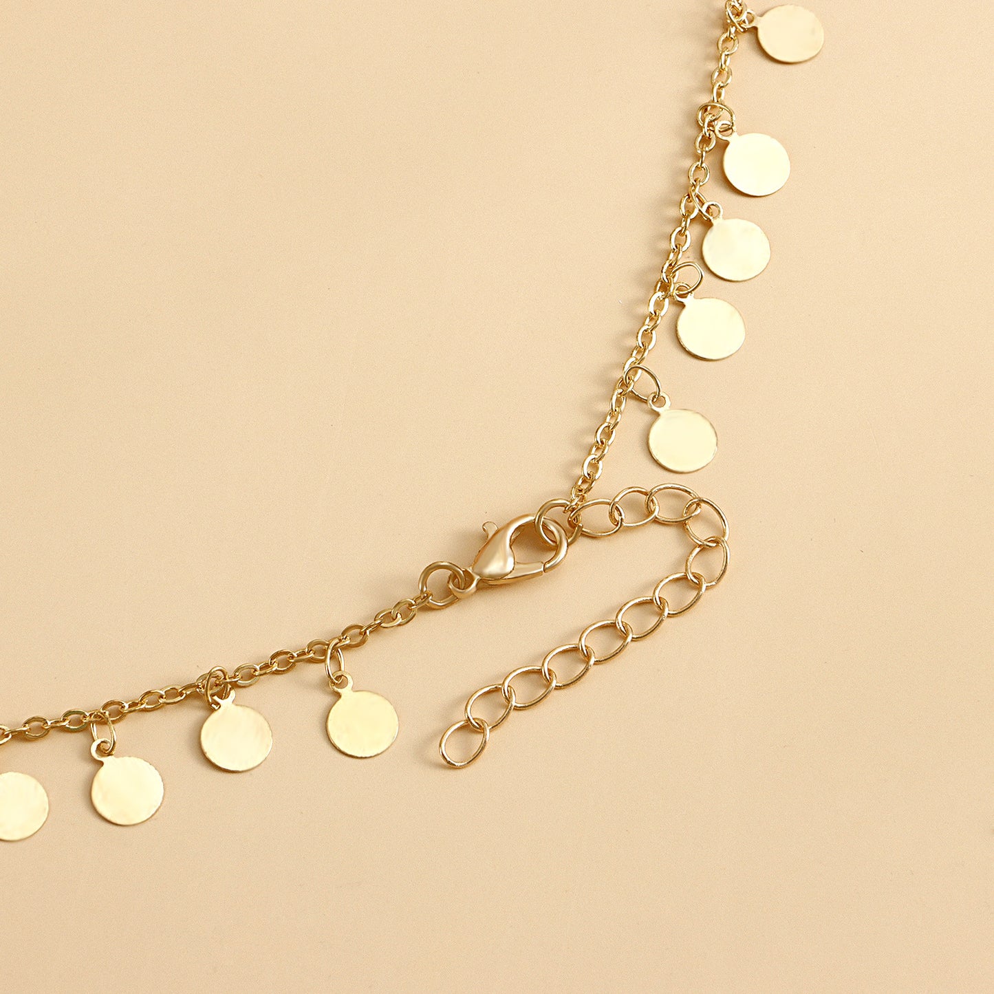 Geometric Sequin Fringe Anklet for Women Alloy Anklet with Circular Coin Charms