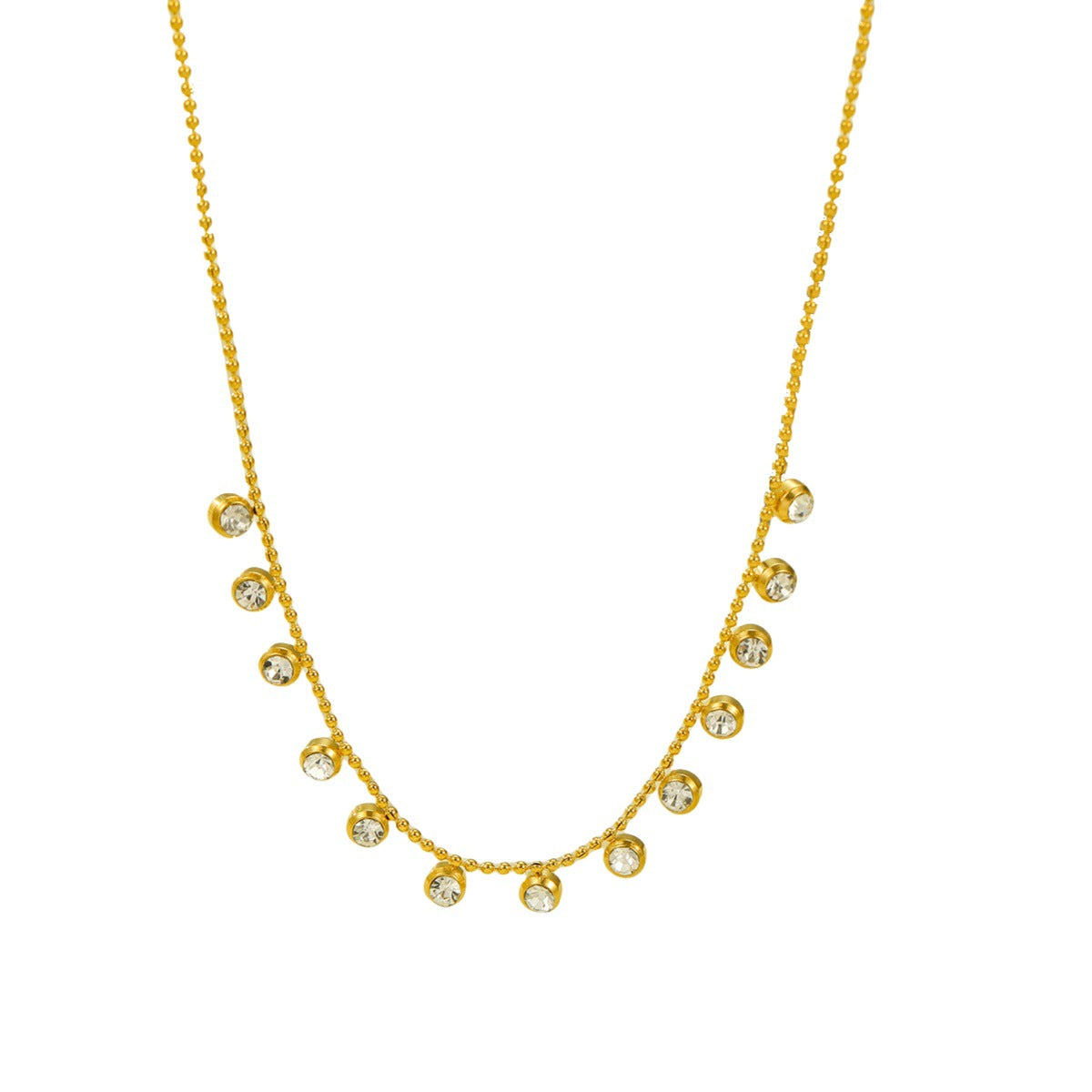 Collana alla moda in stile francese con nappina e intarsi in strass in acciaio al titanio da donna