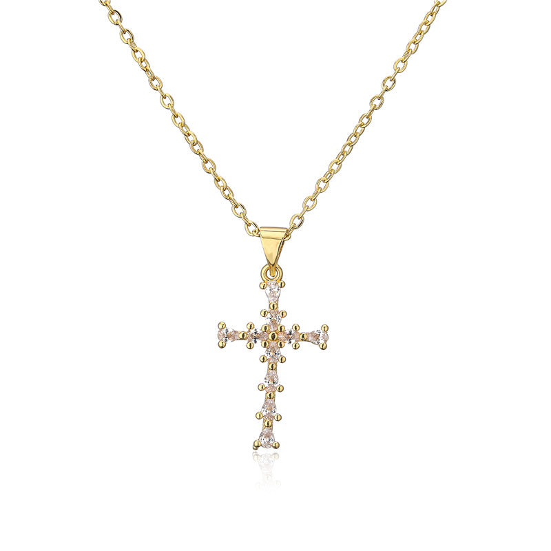 Geometric Brass Gold Plated Cubic Zirconia Pendant Necklace for Women
