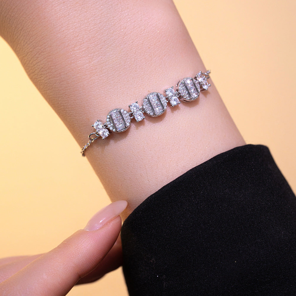 Minimalist Luxe Geometric Zirconia Bracelet for Women in Titanium Steel with Rhinestone Inlay and Polished Finish