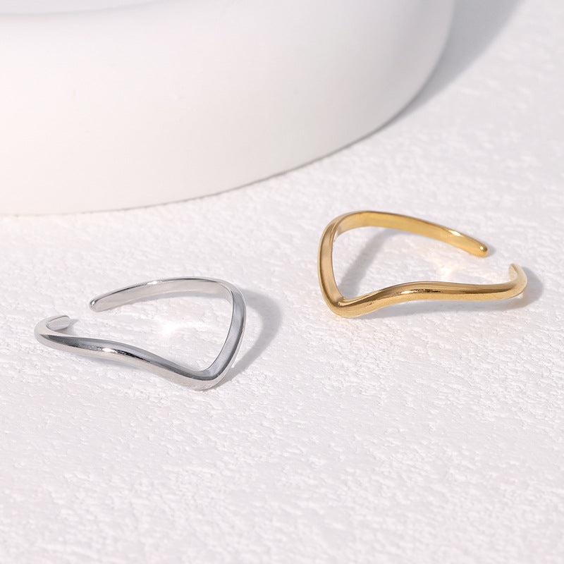 Minimalist Geometric Stainless Steel Open Ring with Polished Finish for Women