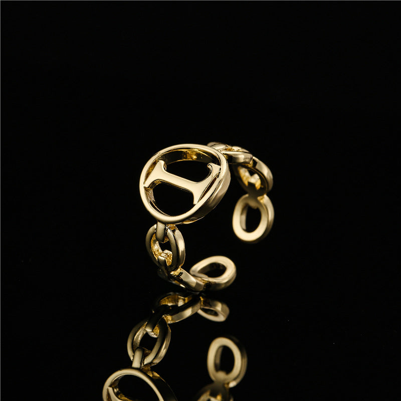 18K Gold Plated Brass Letter Open Ring for Women