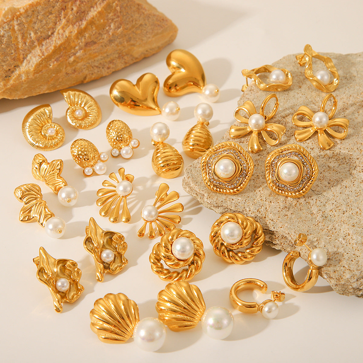 Elegant French-Inspired Pearl Stud Earrings for Women with Stainless Steel Posts and 18K Gold Plating