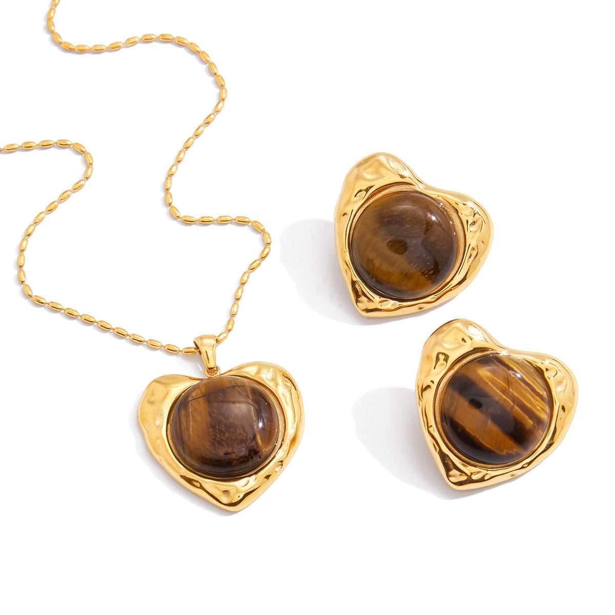 Collana Pendente Minimalista a Cuore in Acciaio al Titanio con Intarsio di Strass e Catena in Acciaio Inossidabile Placcato per Donne