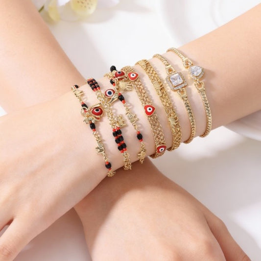 Bohemian Style Evil Eye Elephant Bracelet for Women with Cartoon Animal Design and Geometric Shapes in Plated Copper