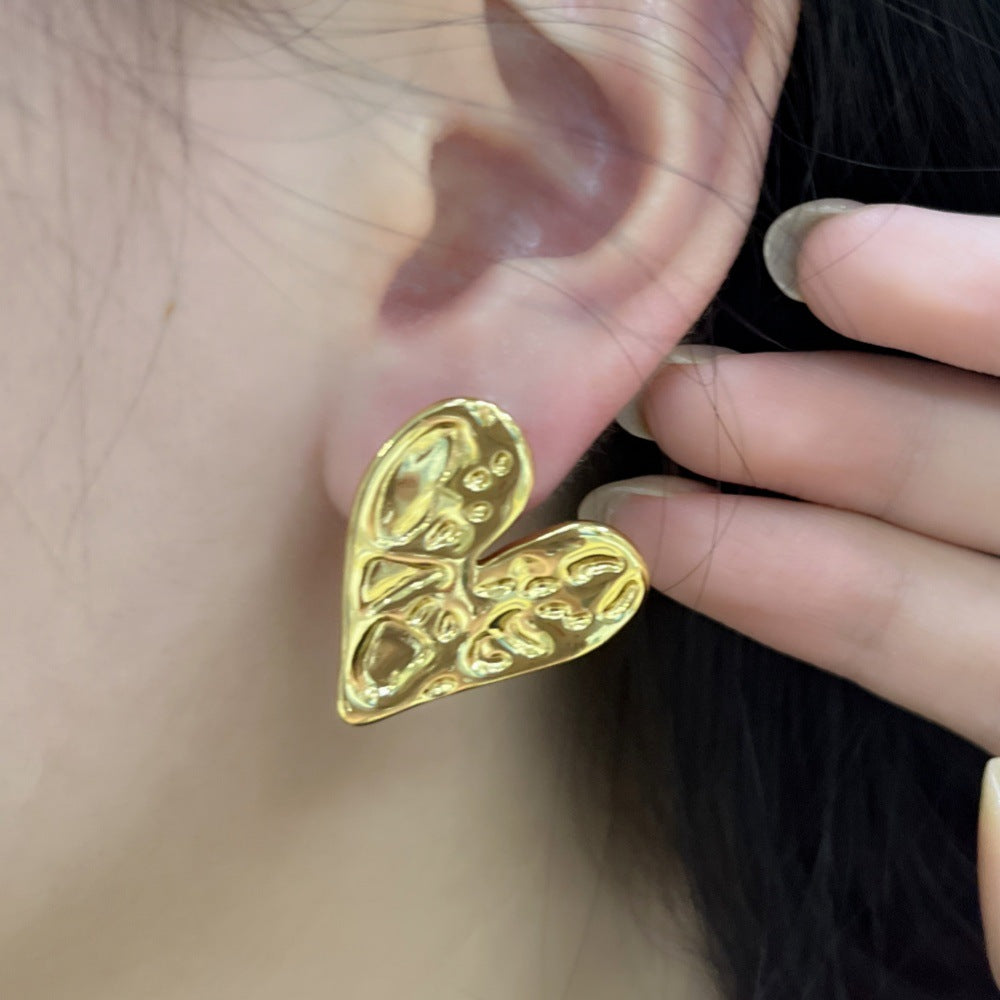 Minimalist Heart Shaped Stainless Steel Stamped Earrings for Women
