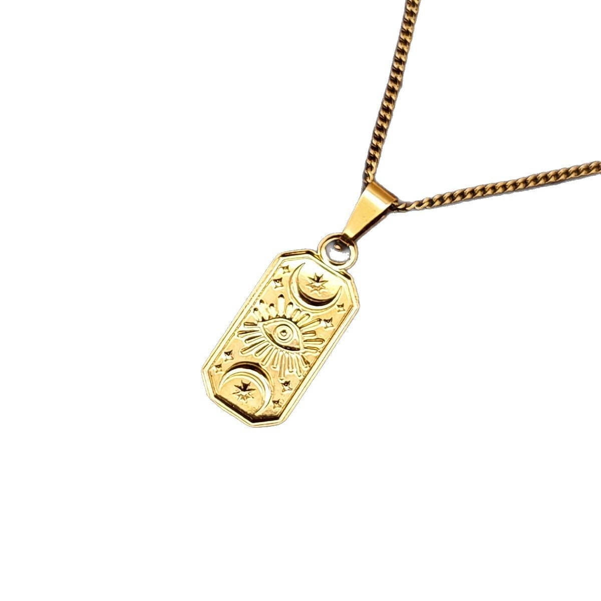 Minimalist Evil Eye Pendant Necklace in Stainless Steel with Vacuum Plating, Geometric Design