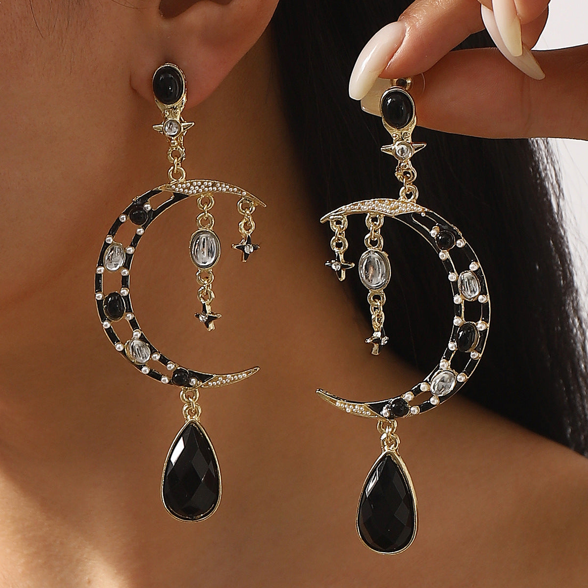 Ethnic Style Star and Moon Shaped Resin and Alloy Earrings with Plated Finish for Women