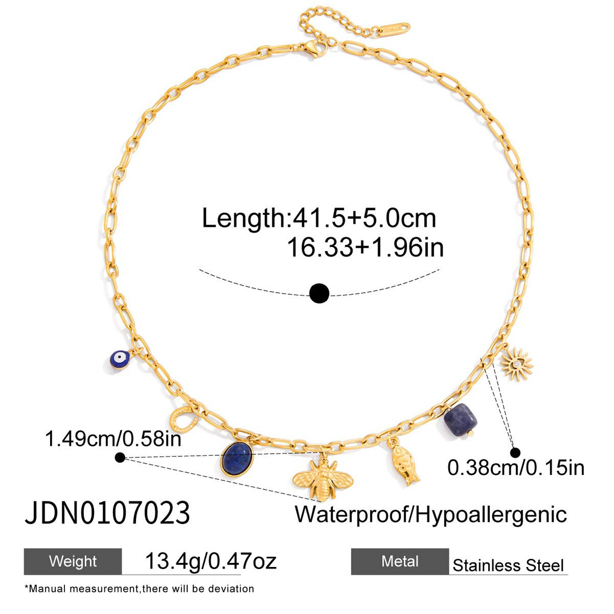 Collana da donna con ciondolo a forma di ape, in acciaio al titanio, con finitura galvanizzata, stile minimalista